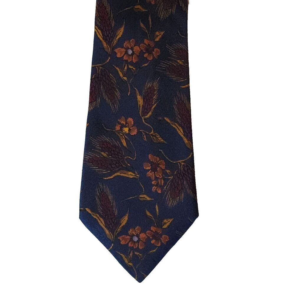 Alcione for Today's Man Silk Tie 4"x57.5" Navy Blue Floral Made in Italy
